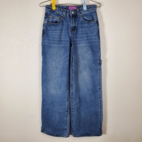 VTG Edikted Womens XS Baggy Cargo Wide Leg Jeans 26x29 90's Y2K Blue Denim - Picture 1 of 9